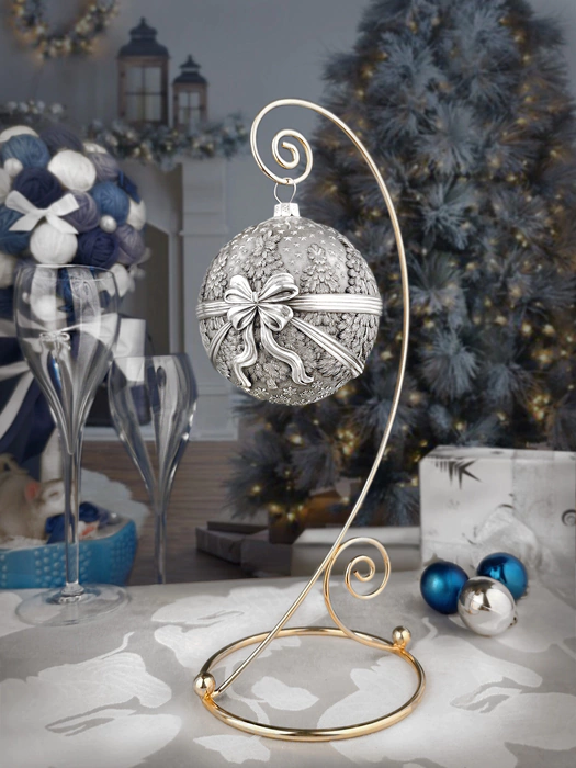 Set of 3 silver Christmas balls "Bells, Happy Childhood and a Winter fairy tale"